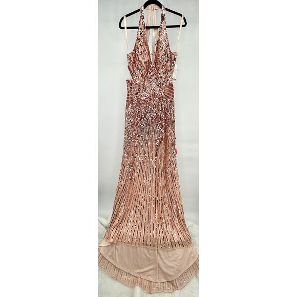 Mac Duggal [‎ 14 ] Rose Gold Sequin Cut Out Open Back Gown #5390 $698 - Picture 4 of 15